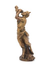 A Continental Gilt Bronze Figure of a Satyr Drinking from a Wine Skin