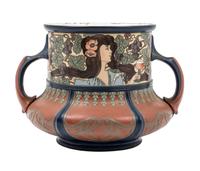A Mettlach Stoneware Center Bowl Height 9 3/4 inches.