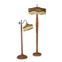 Two polychrome painted wicker floor lamps american, circa 1910