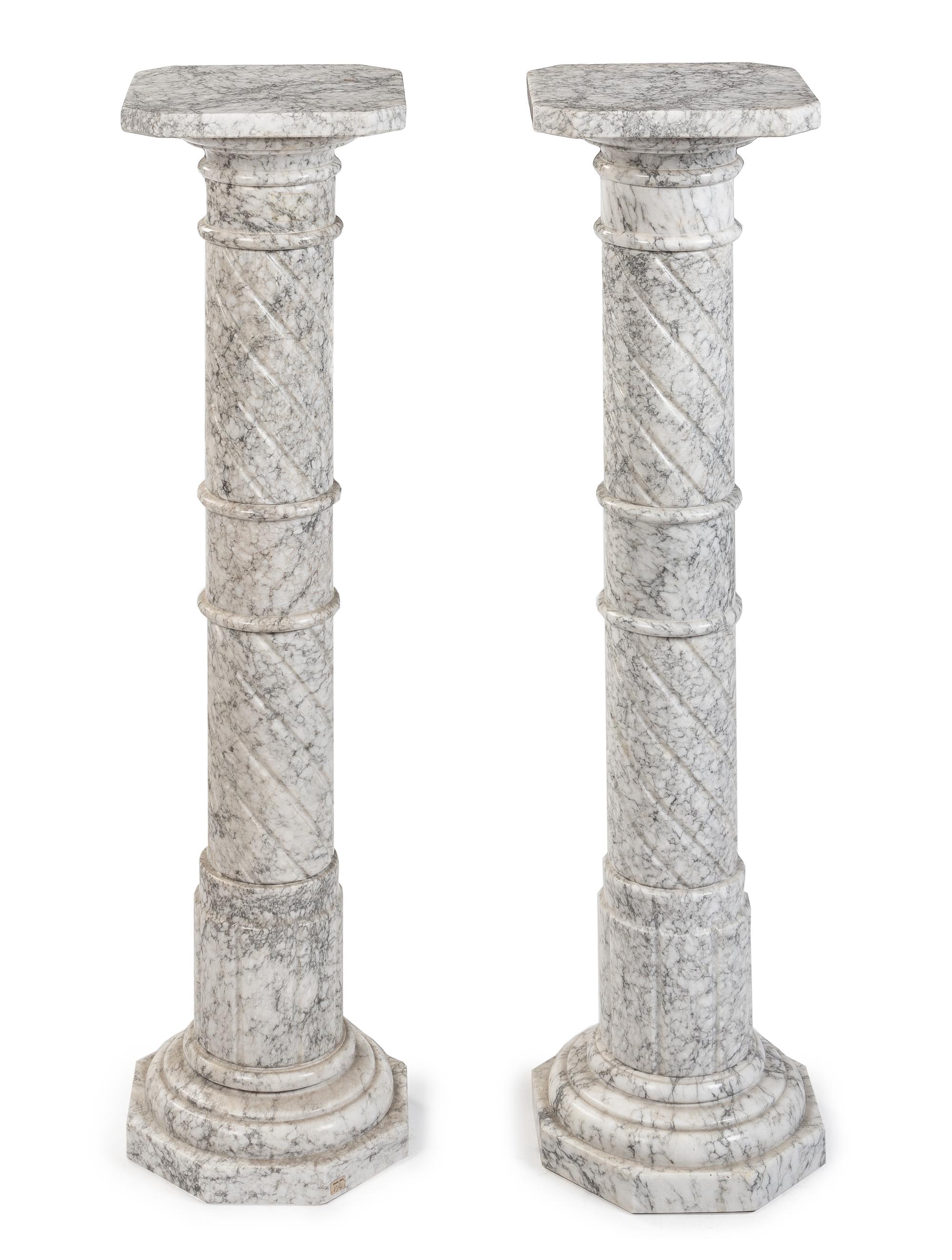 A Pair of Continental Marble Pedestals Height 39 1/2 inches. — FIRST HALF 20TH CENTURY