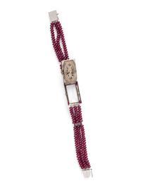 WHITE GOLD AND RUBY WRISTWATCH