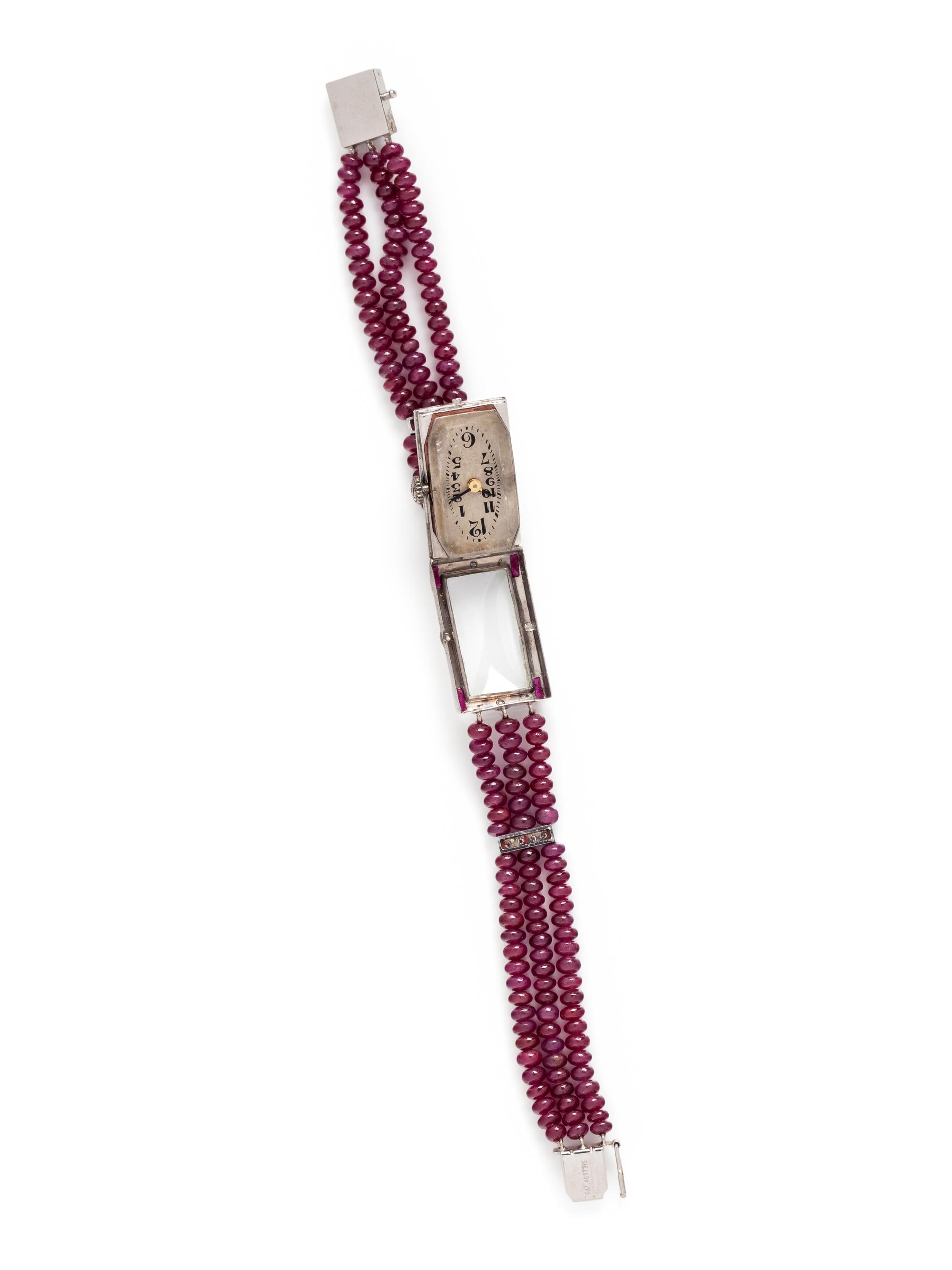 WHITE GOLD AND RUBY WRISTWATCH