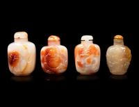 Four Large Chinese Carved Agate Snuff Bottles