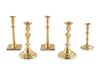 A Group of Five Brass Candlesticks