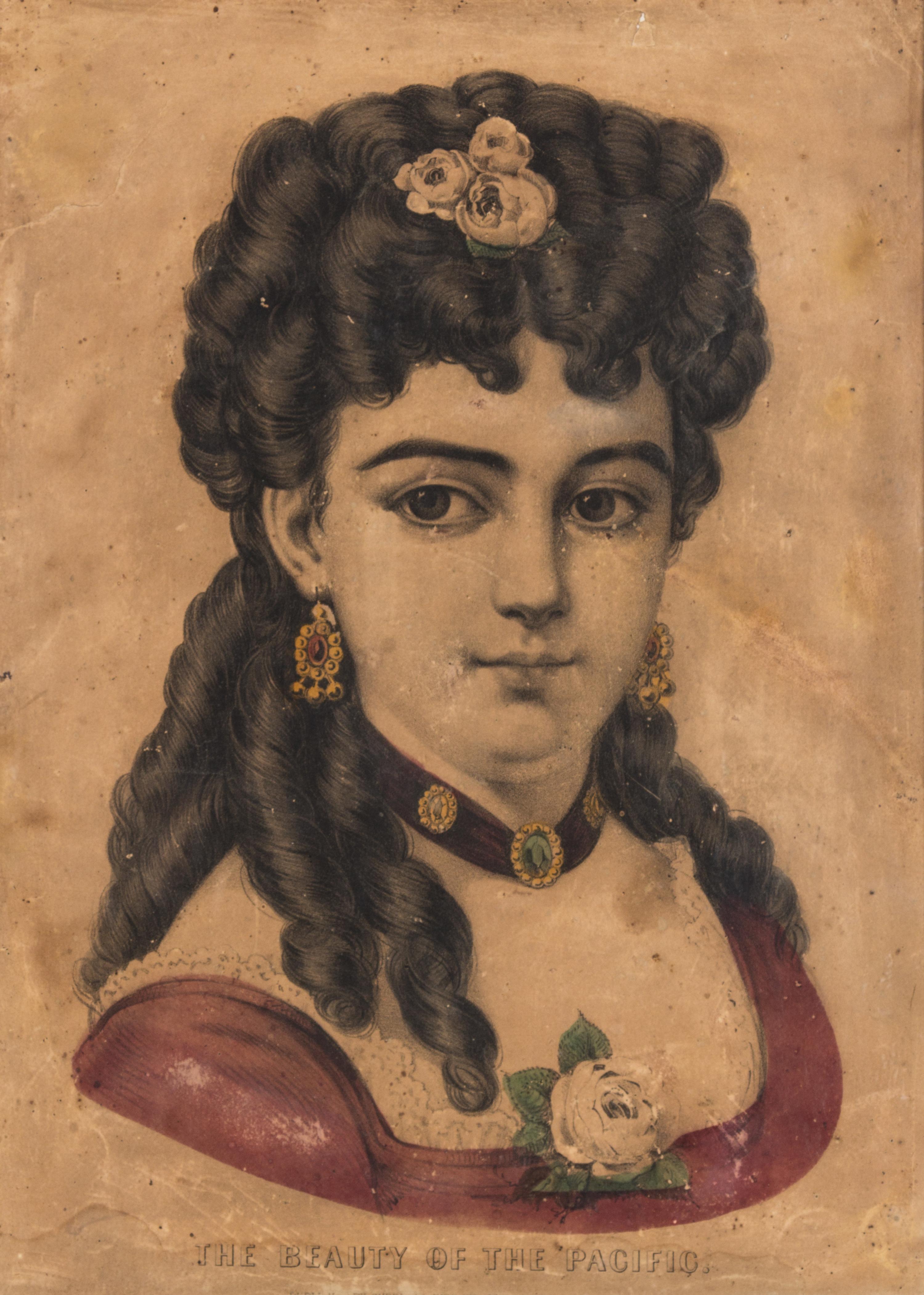 CURRIER & IVES. Two portraits, lithographs with hand-coloring. The Beauty of the Pacific, and The Royal Beauty. New York, n.d. [c. 1845