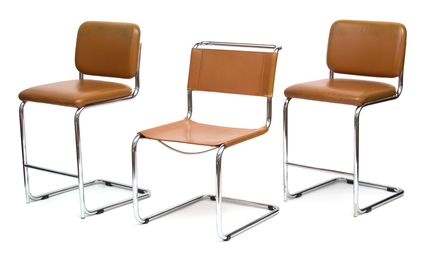 A Pair of Italian Leather and Chrome Bar Chairs Height 37 1/2 inches. — STENDIG, 20TH CENTURY