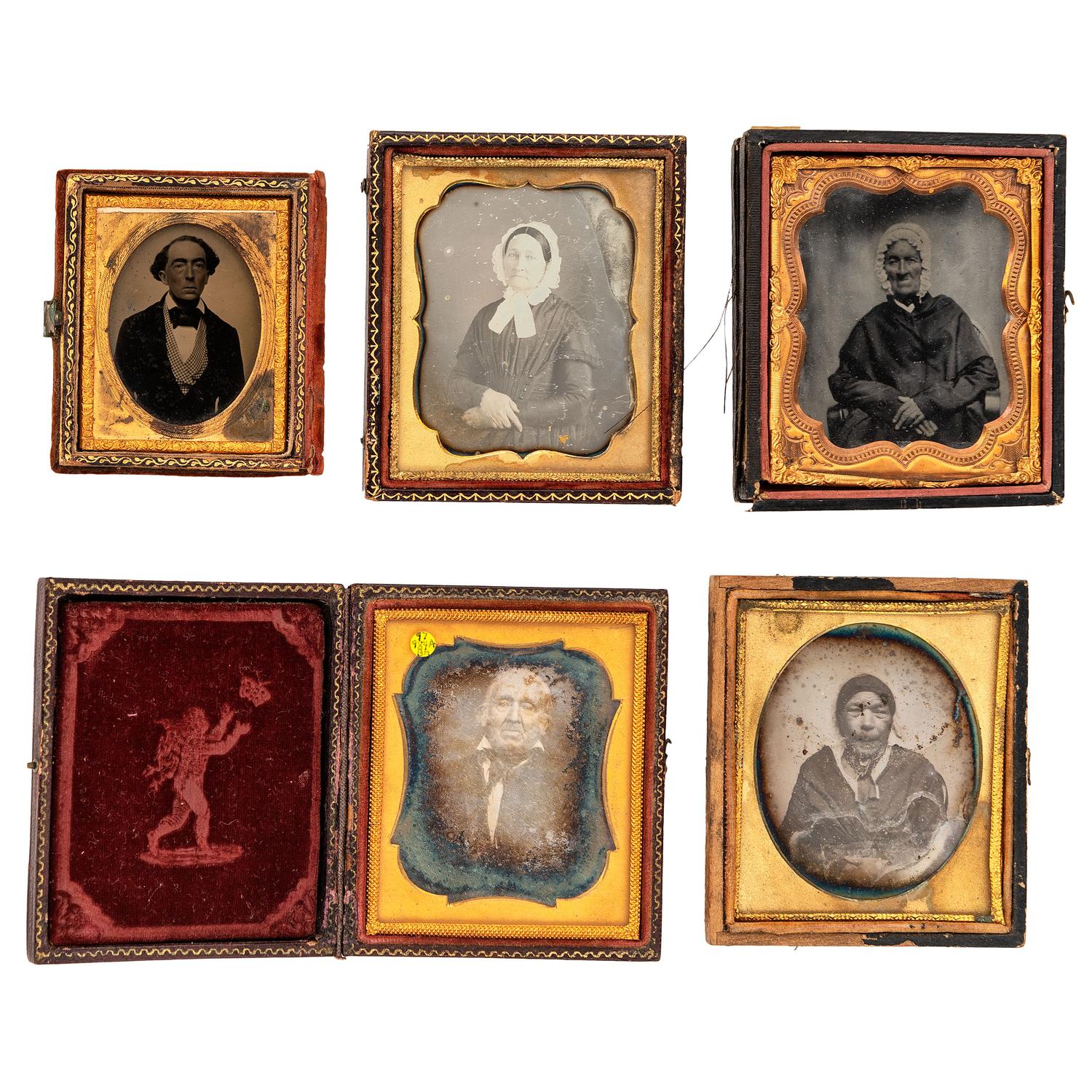 [EARLY PHOTOGRAPHY - PORTRAITURE]. A group of 17 daguerreotype and ambrotype portraits of elderly men and women, including: