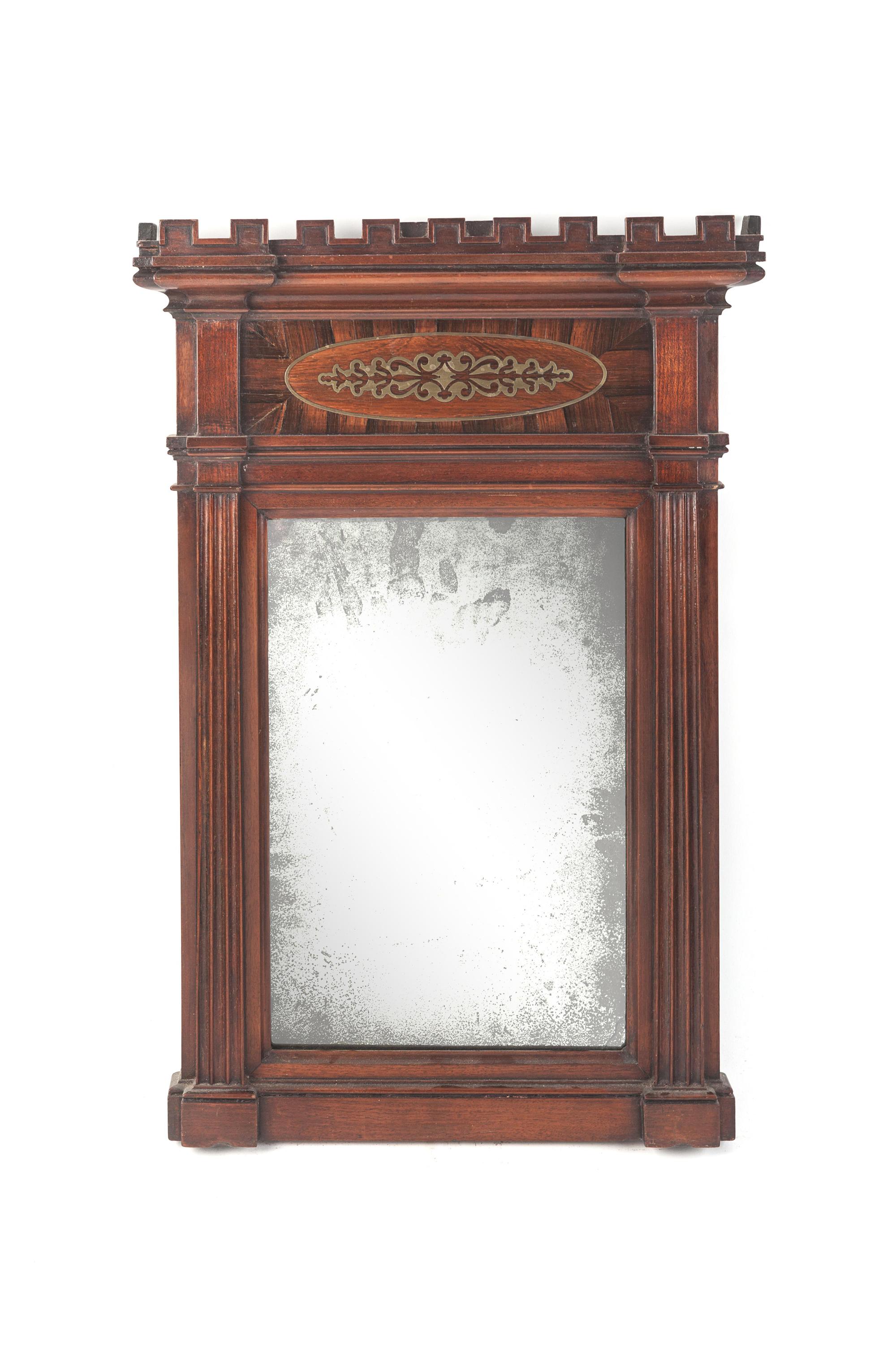A Brass Inlaid Mahogany Mirror