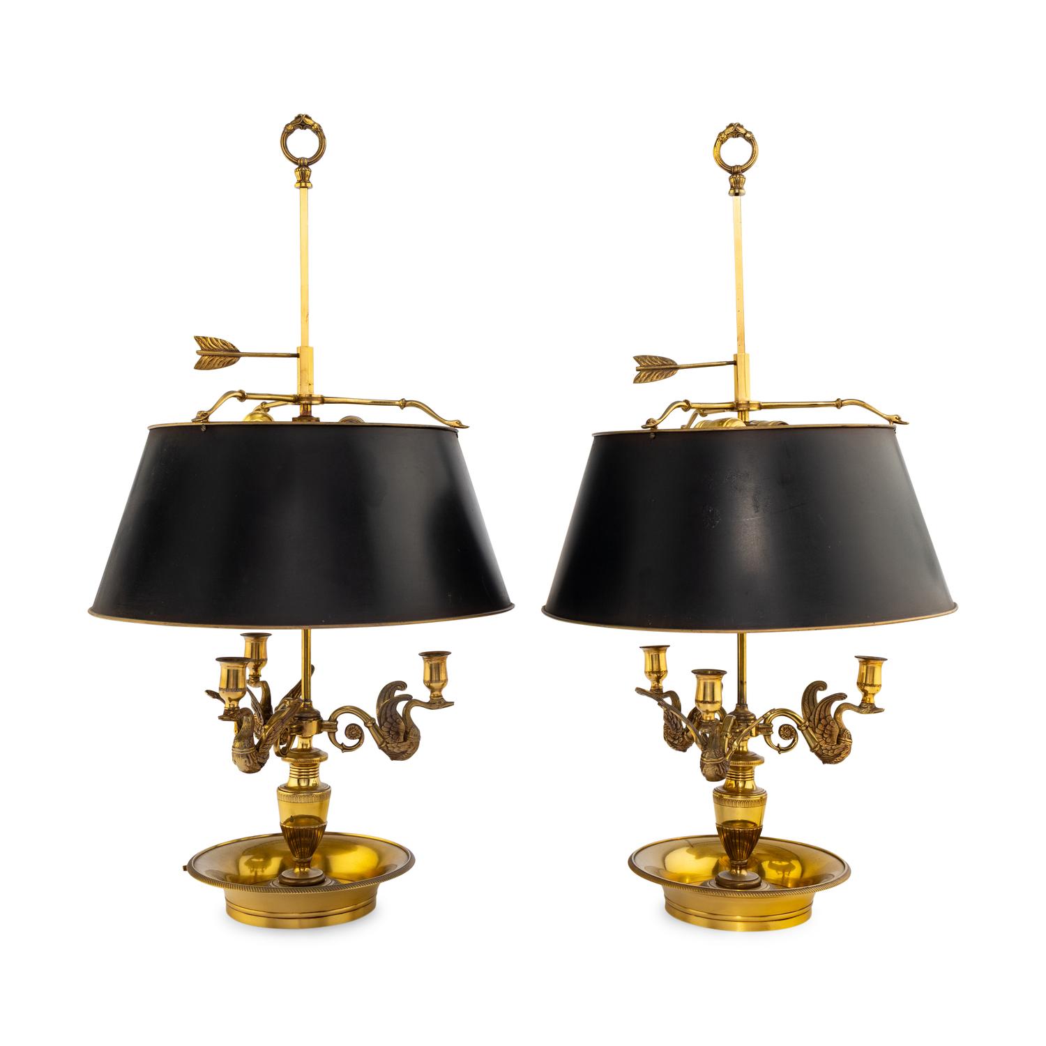 A Pair of Empire Style Brass Bouillotte Lamps