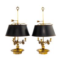 A Pair of Empire Style Brass Bouillotte Lamps