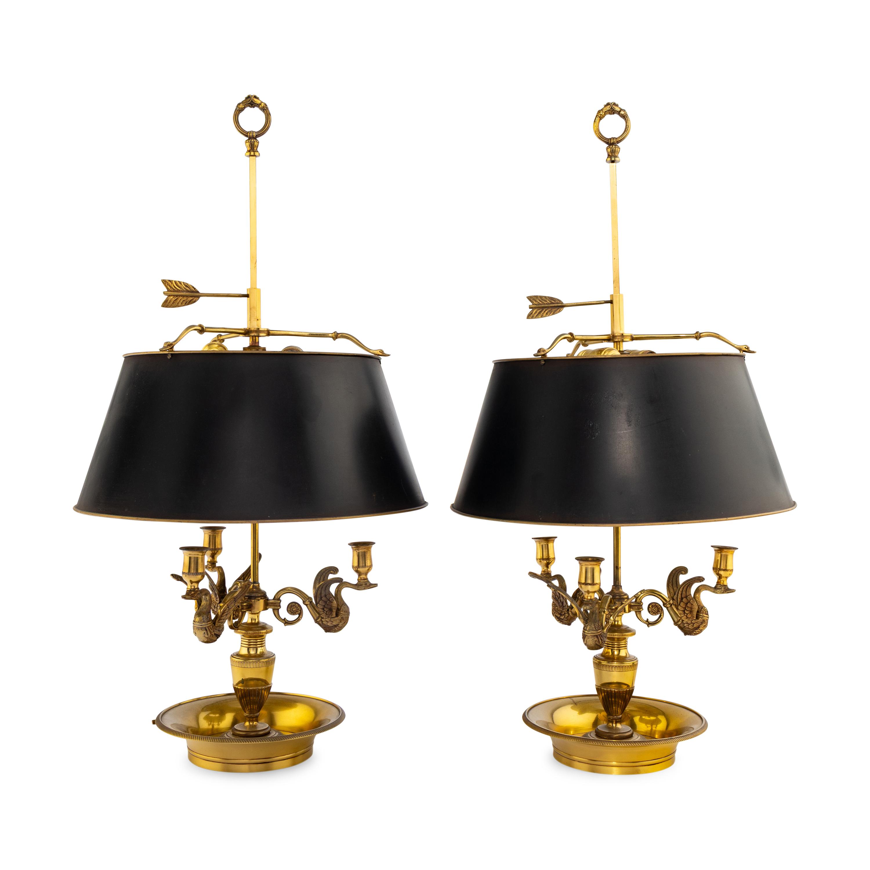 A Pair of Empire Style Brass Bouillotte Lamps