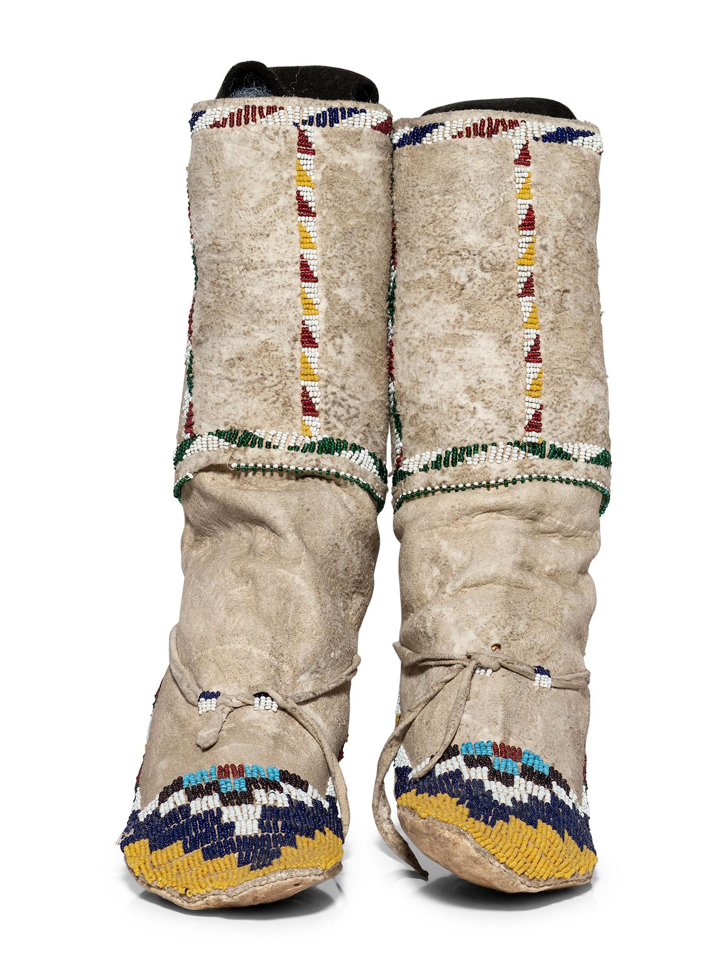 Mescalero Apache Beaded Hide Moccasins