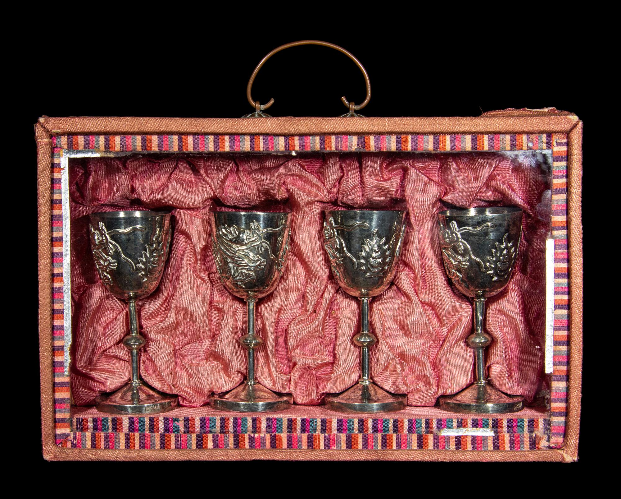 A Set of Four Chinese Export Silver Stem Cups