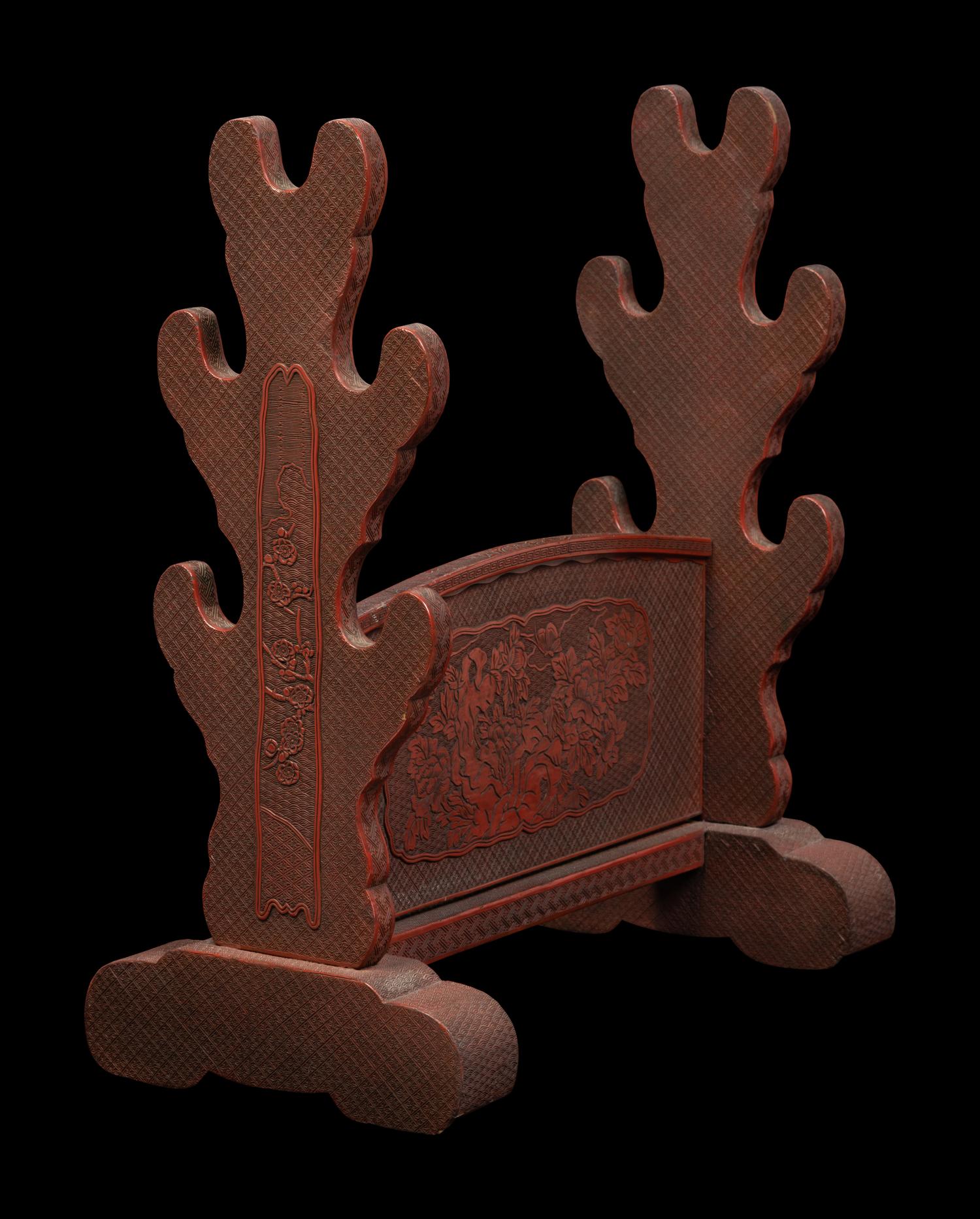 A Carved Red Lacquer Sword Stand