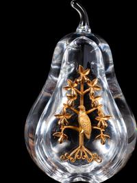 A Steuben Partridge in a Pear Tree Glass Sculpture