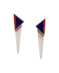 Sterling Silver Necklace and Earrings Set, with Coral and Lapis Inlay