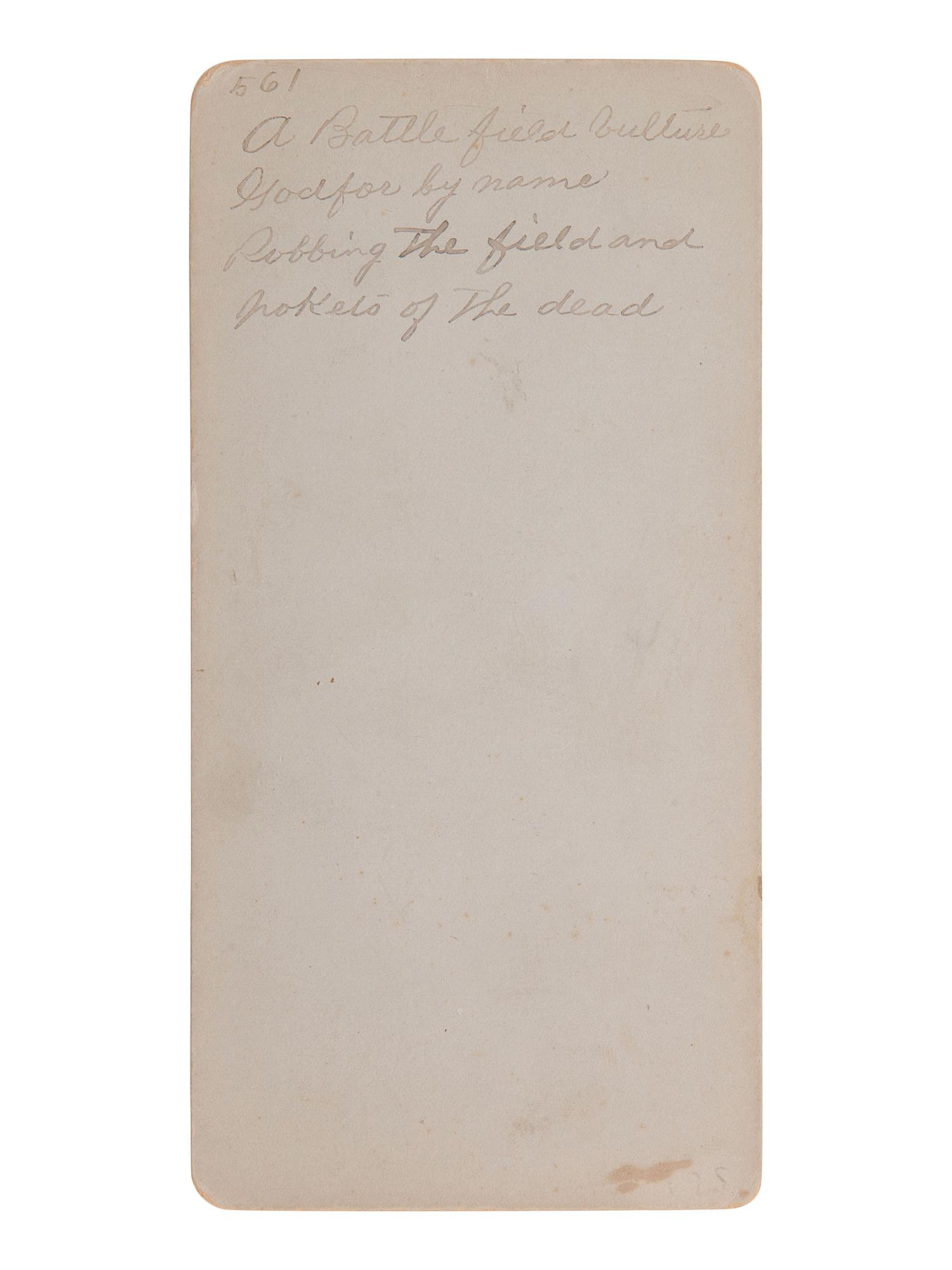[CIVIL WAR- Gettysburg]. Rare stereoview of a "Battlefield Vulture" who was caught "Robbing the field and pockets of the dead."