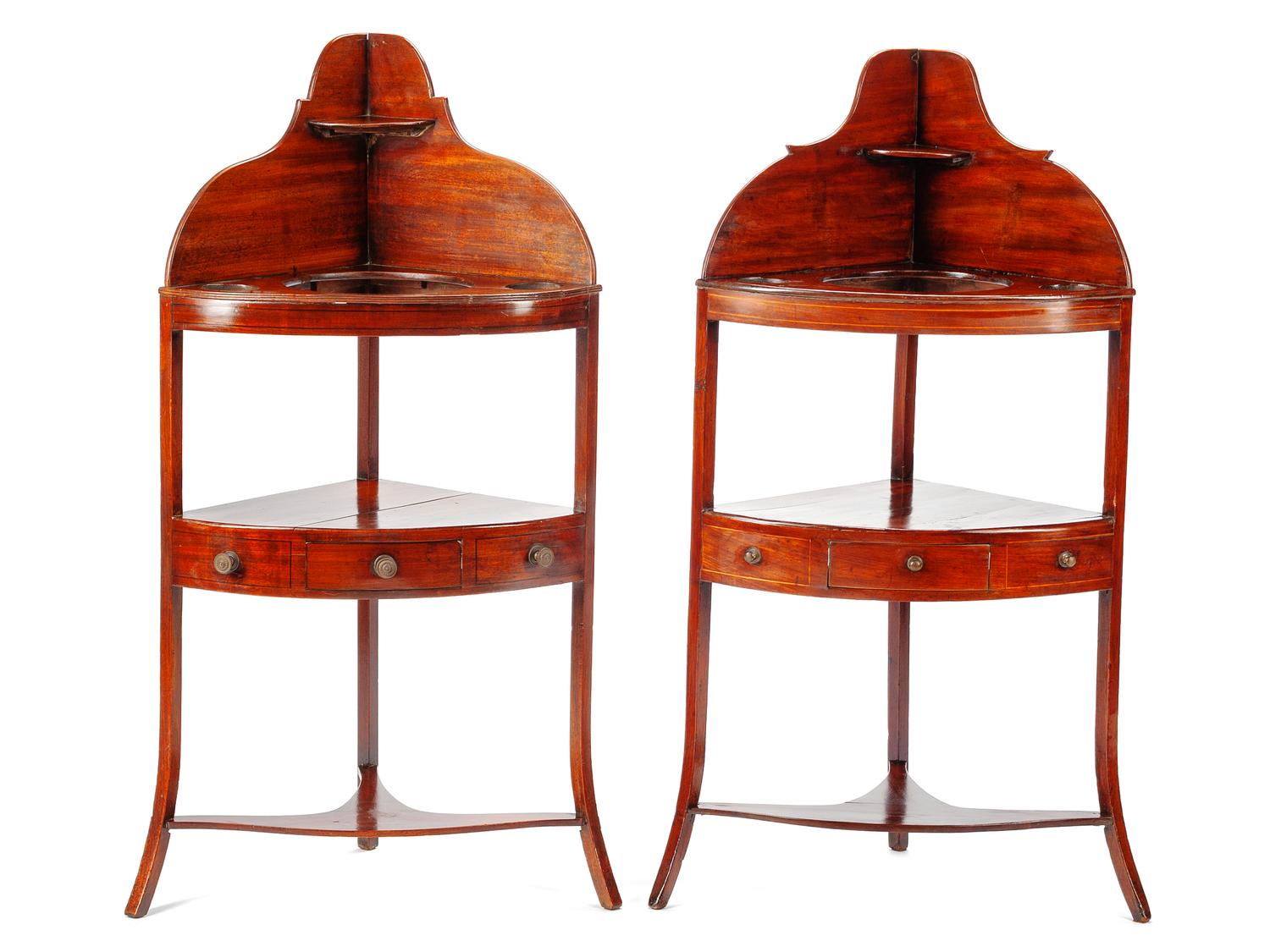 A Near Pair of George III Style Mahogany Corner Stands