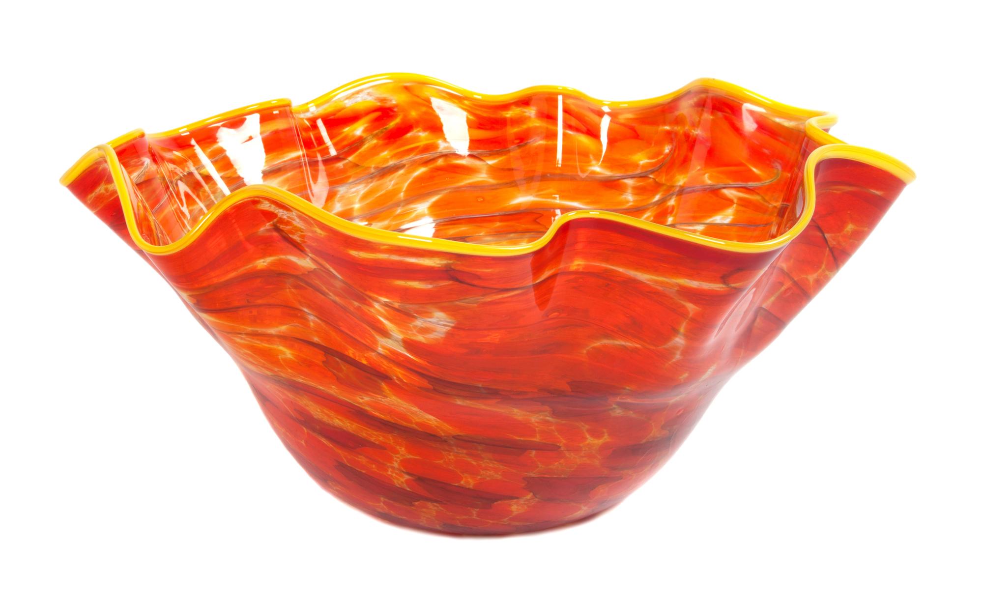 A Studio Glass Bowl Height 6 3/4 x diameter 13 1/2 inches.