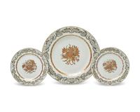 A Group of Three Chinese Export Porcelain Grisaille Palette Dishes