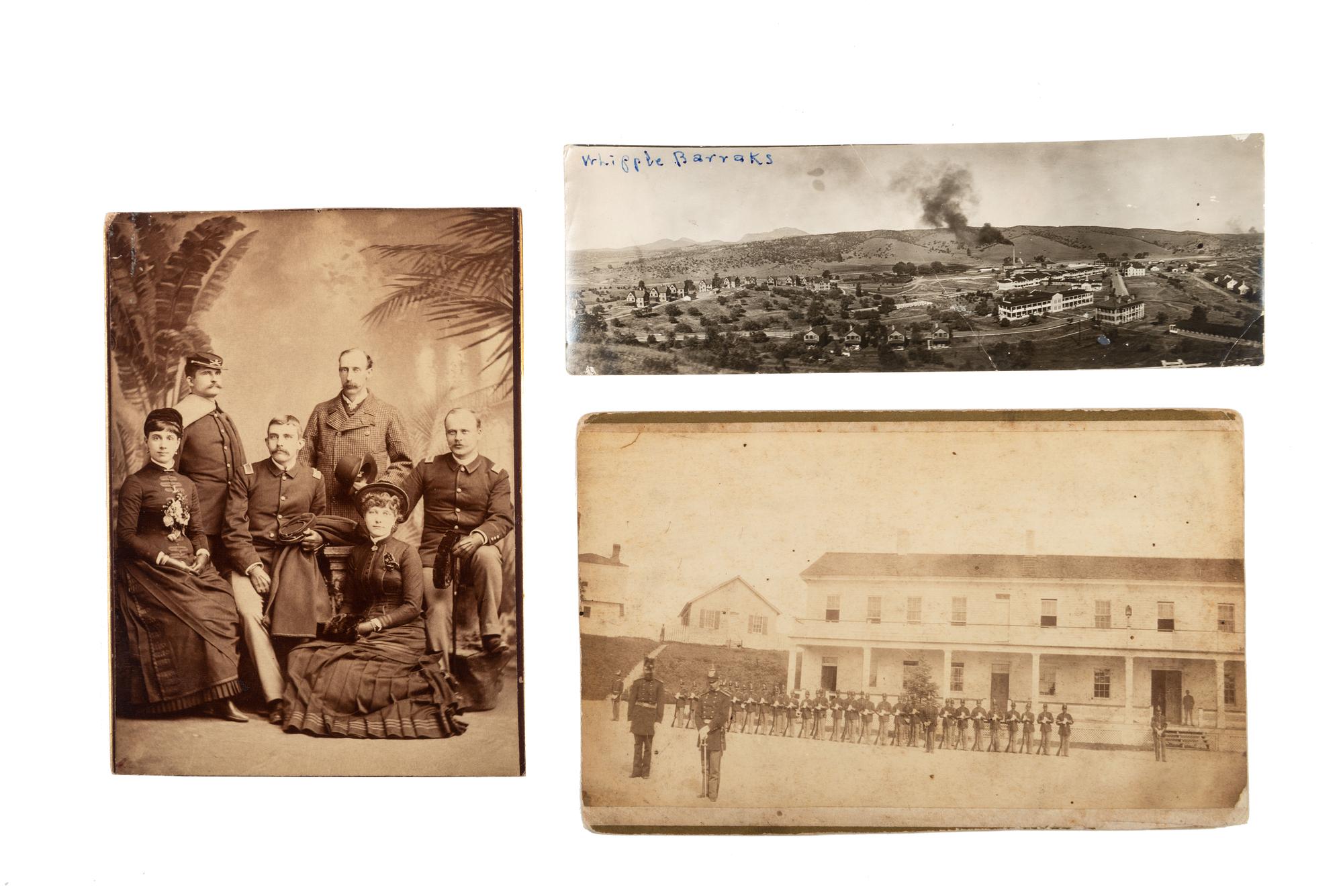 [LATE INDIAN WARS]. A group of 4 photographs, highlighted by outdoor view of armed US Infantry soldier in the desert and portrait of 9th US Infantry soldiers.