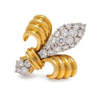 An 18 Karat Yellow Gold, Platinum and Diamond Brooch,