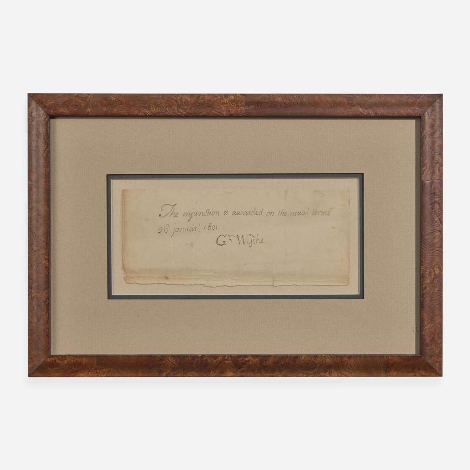 [Declaration of Independence] [Virginia] Wythe, George Autograph Note, signed