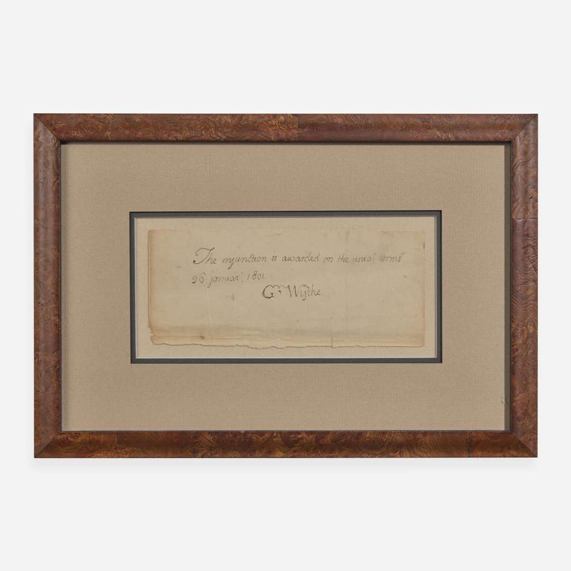 [Declaration of Independence] [Virginia] Wythe, George Autograph Note, signed