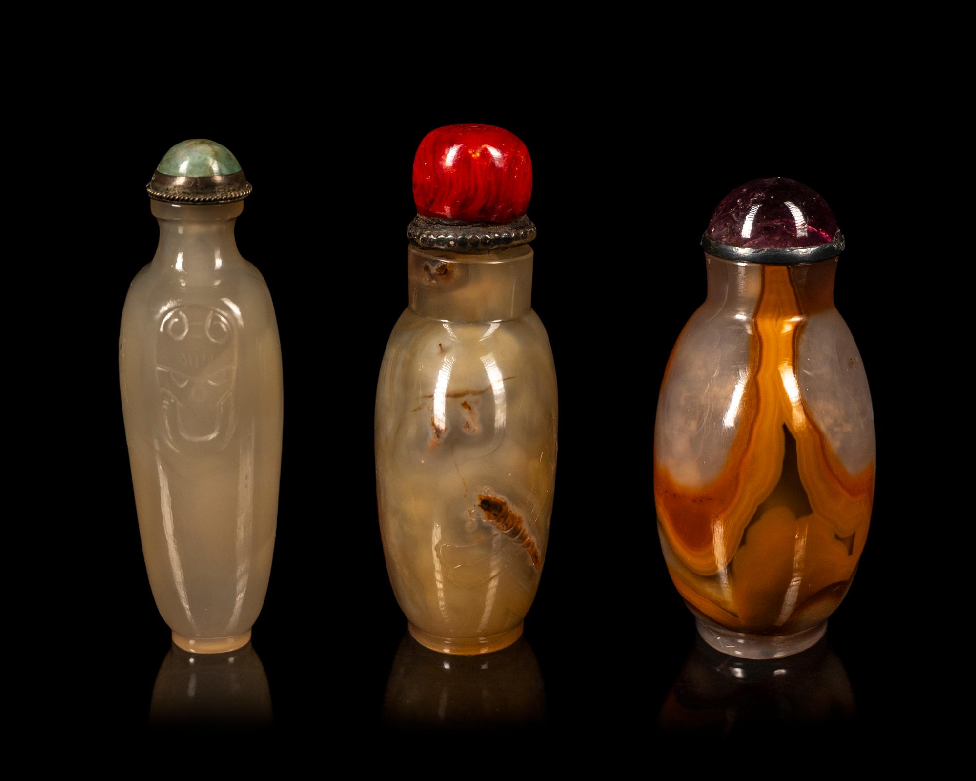 Three Chinese Agate Snuff Bottles