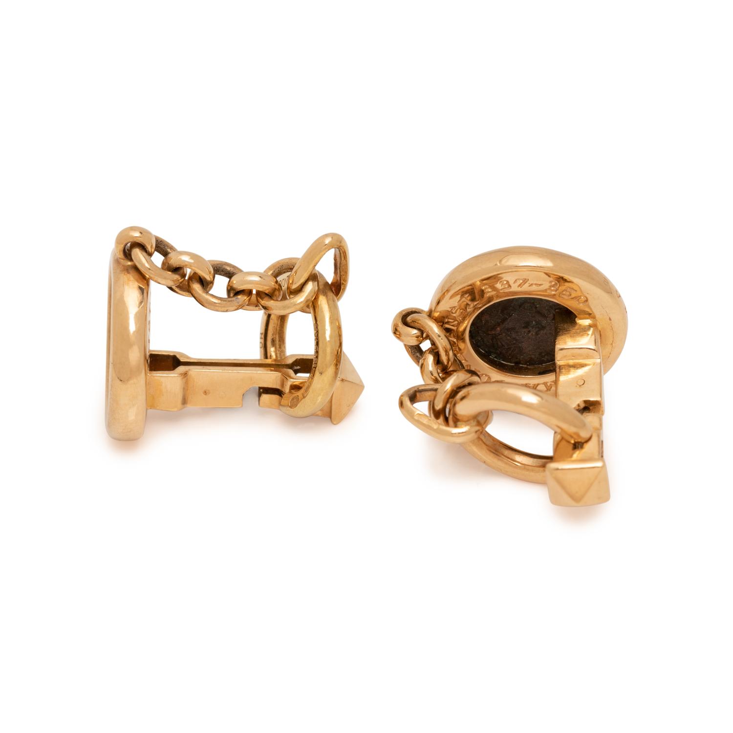 BVLGARI, YELLOW GOLD AND ROMAN COIN 'MONETE' CUFFLINKS