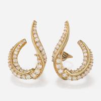 A Pair of 14K Yellow Gold and Diamond Earrings by Jose Hess