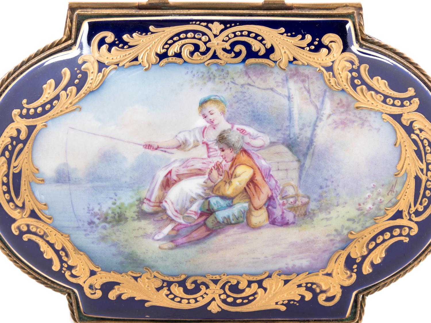 Three Sèvres Style Gilt Metal Mounted Painted and Parcel Gilt Porcelain Boxes