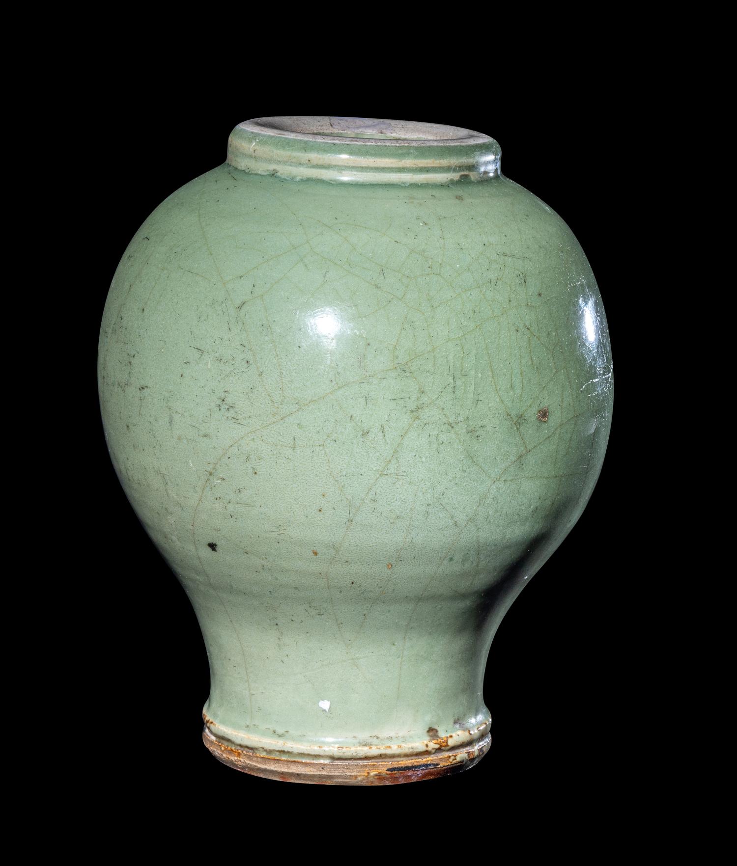 Two Chinese Longquan Celadon Glazed Porcelain Vases