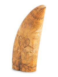 A Scrimshaw Tooth with Patriotic Decoration, Signed A.E. Hall