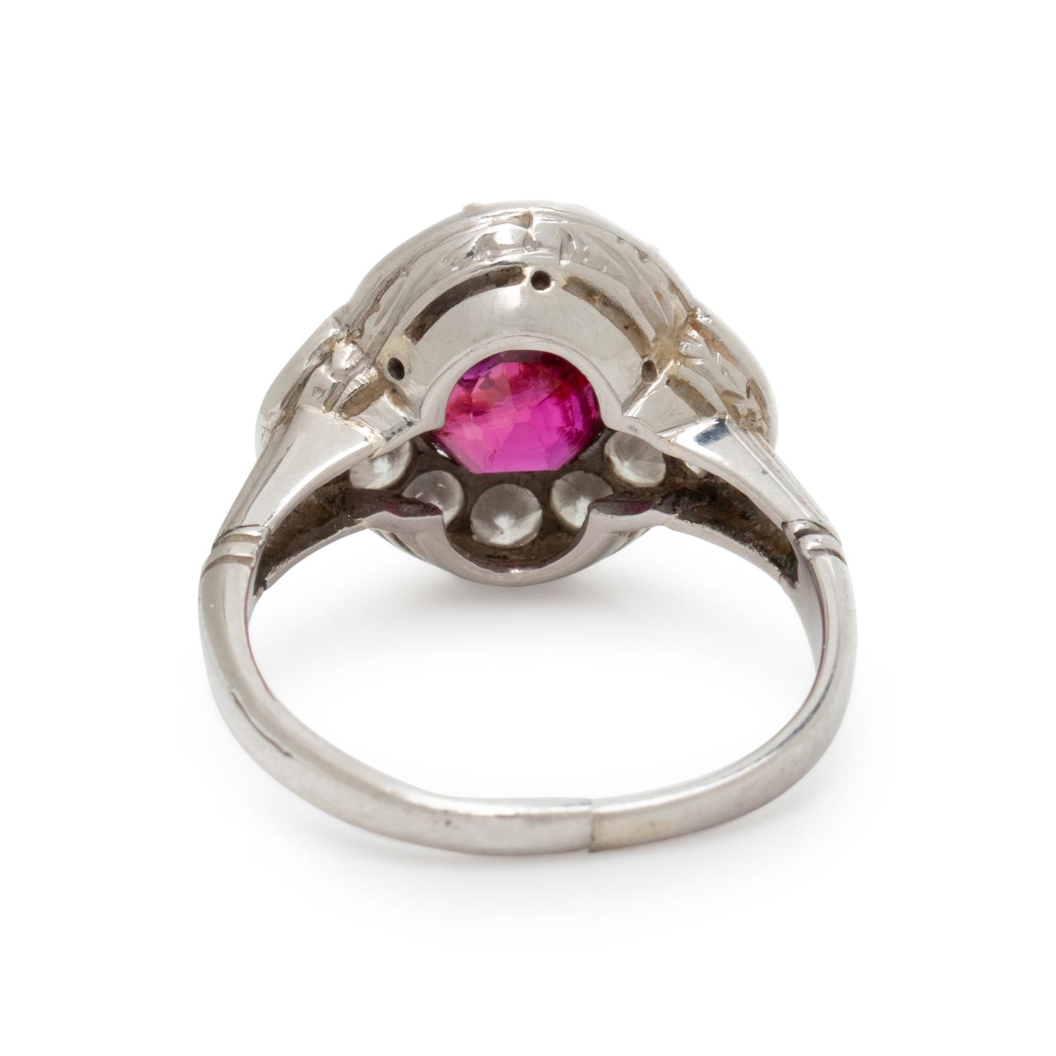 PLATINUM, DIAMOND, AND FRACTURE-FILLED RUBY RING