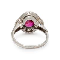 PLATINUM, DIAMOND, AND FRACTURE-FILLED RUBY RING