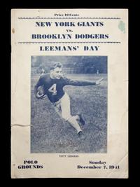 A Historic December 7, 1941 Leeman’s Day New York Giants vs. Brooklyn Dodgers Football Program (Pearl Harbor Day)