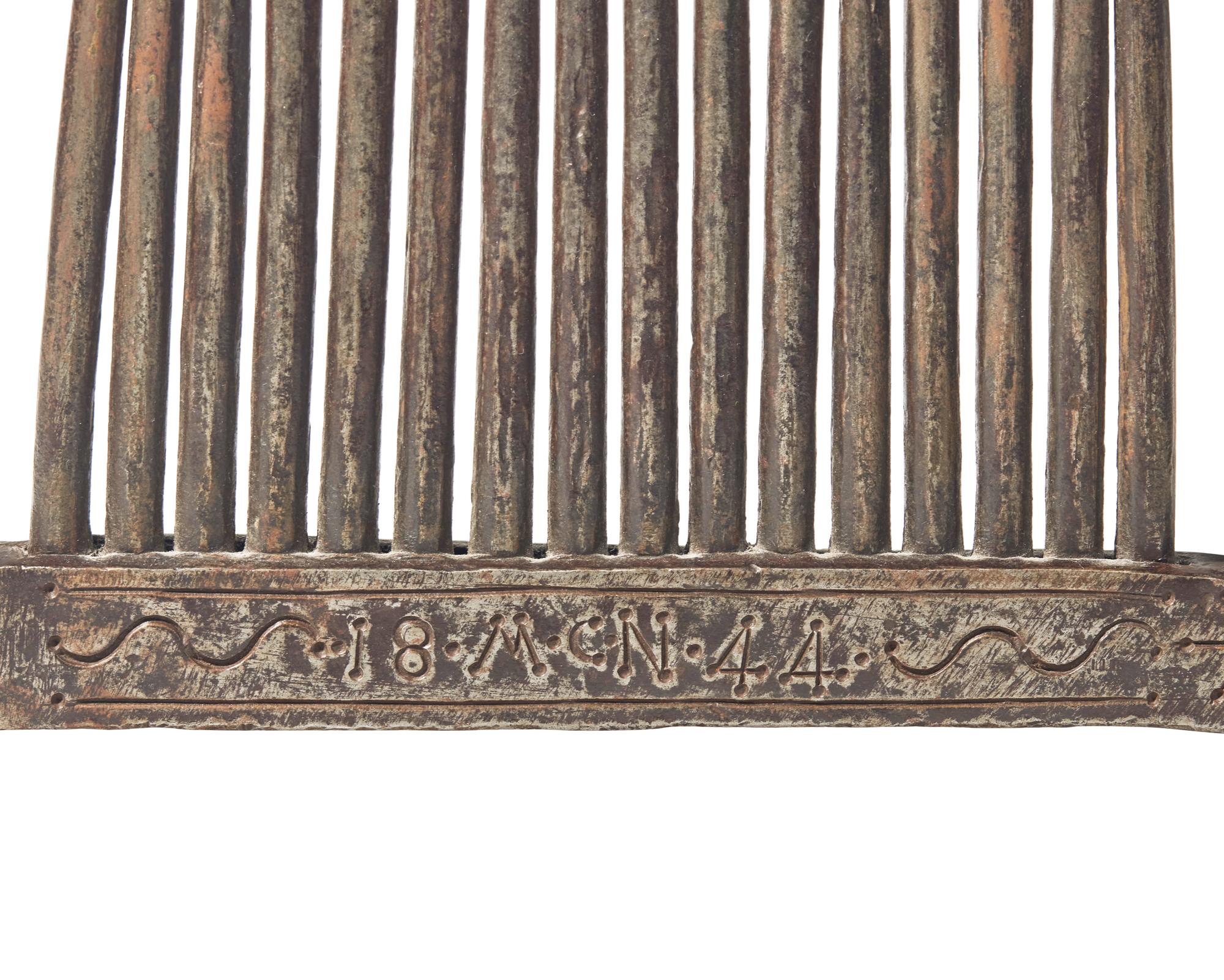 A Wrought Iron Flax Comb, Probably French, Dated "1844"