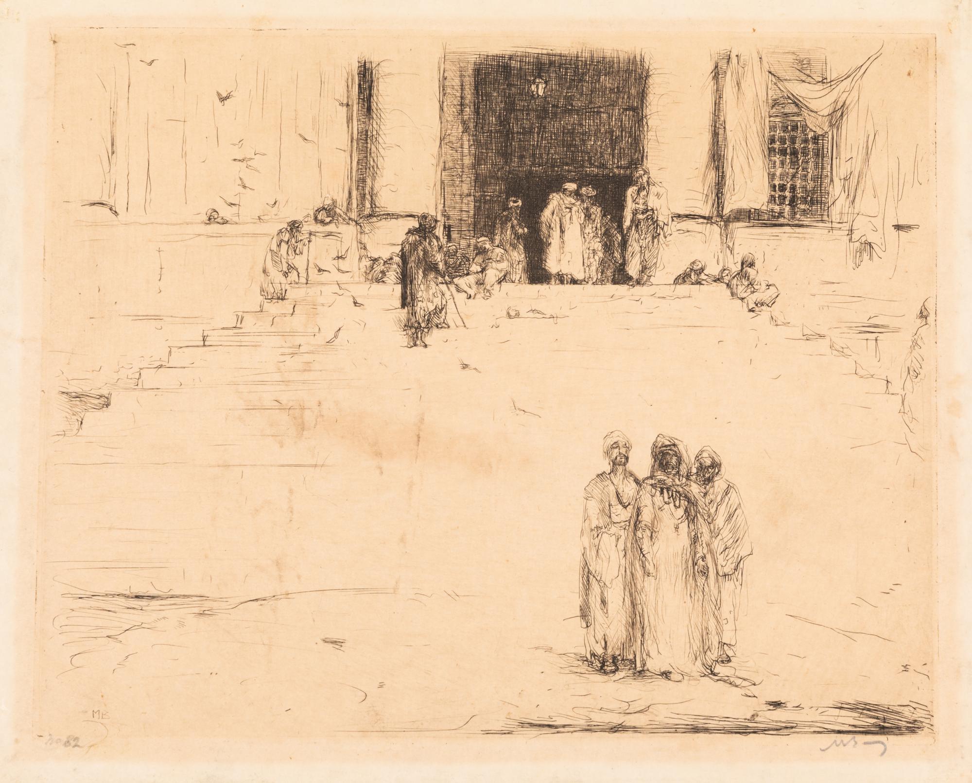 Marius Bauer, (Dutch, 1867-1932), A group of five works: Tent Bazaar, A Bazaar at Damascus, North Porch, Figures at Mosque Steps togeth