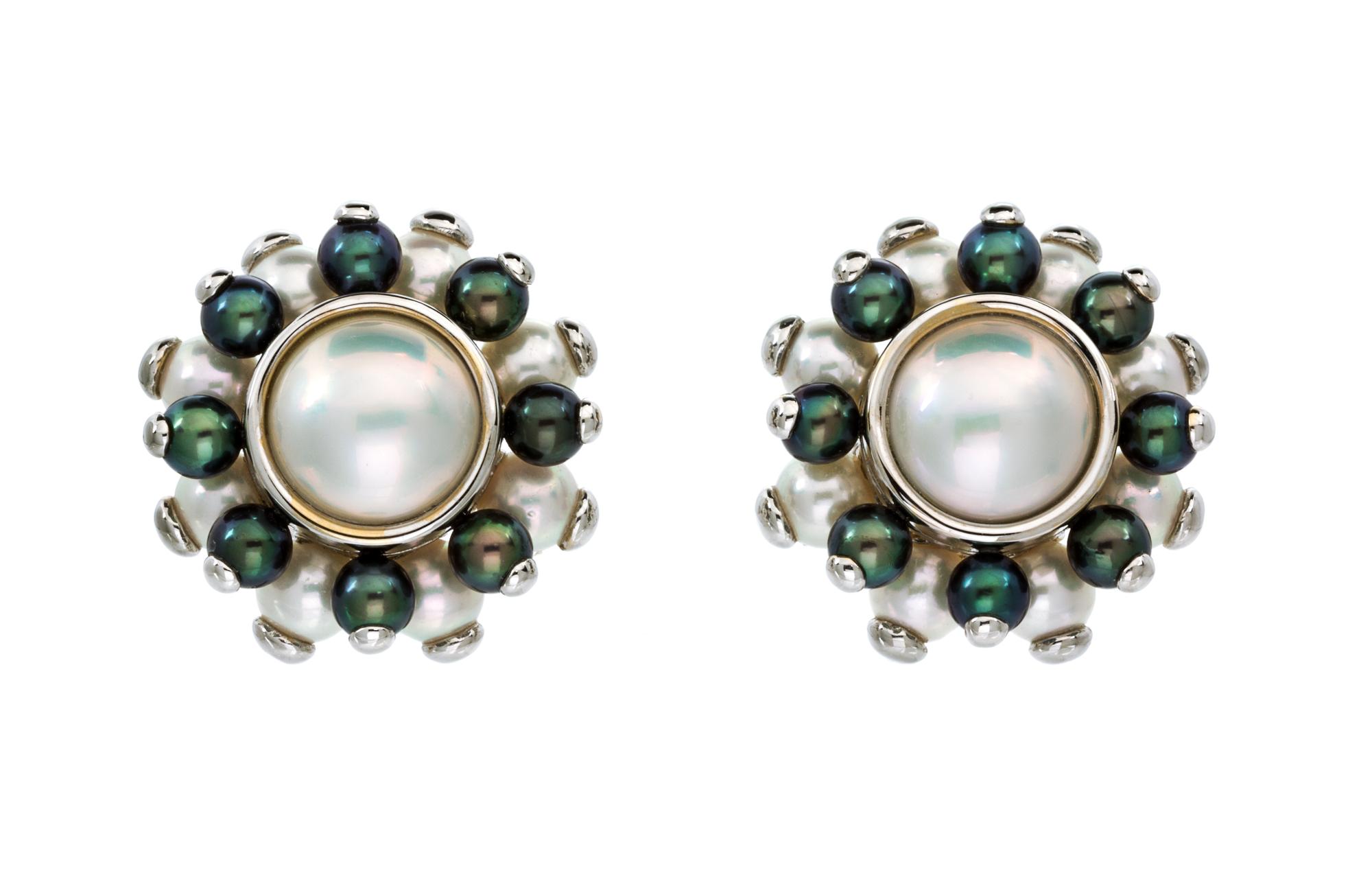 A Pair of 18 Karat White Gold, Cultured and Mabe Pearl Earclips, Verdura, 17.80 dwts.