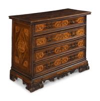 An Italian Baroque Marquetry and Walnut Bureau Chest