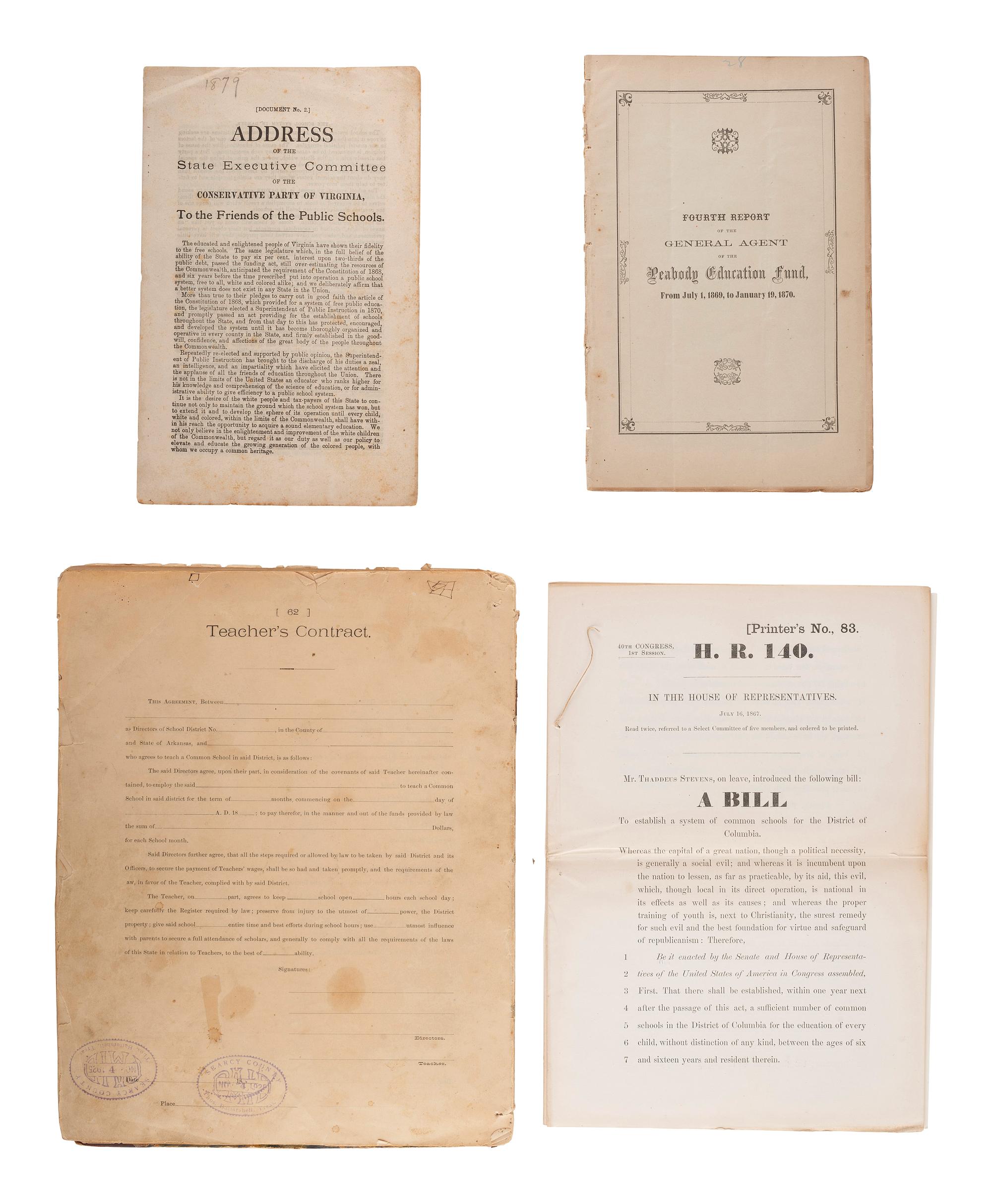 [RECONSTRUCTION]. A group of documents, pamphlets, and other ephemera concerned with post-Civil War politics, education, and pardons, comprising: