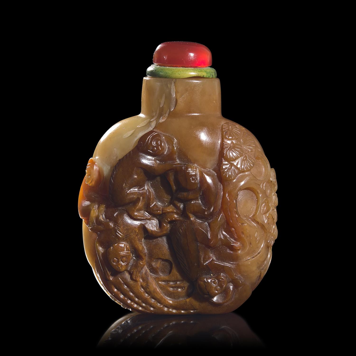 A Chinese "Suzhou School" Carved Jade "Monkey" Snuff Bottle