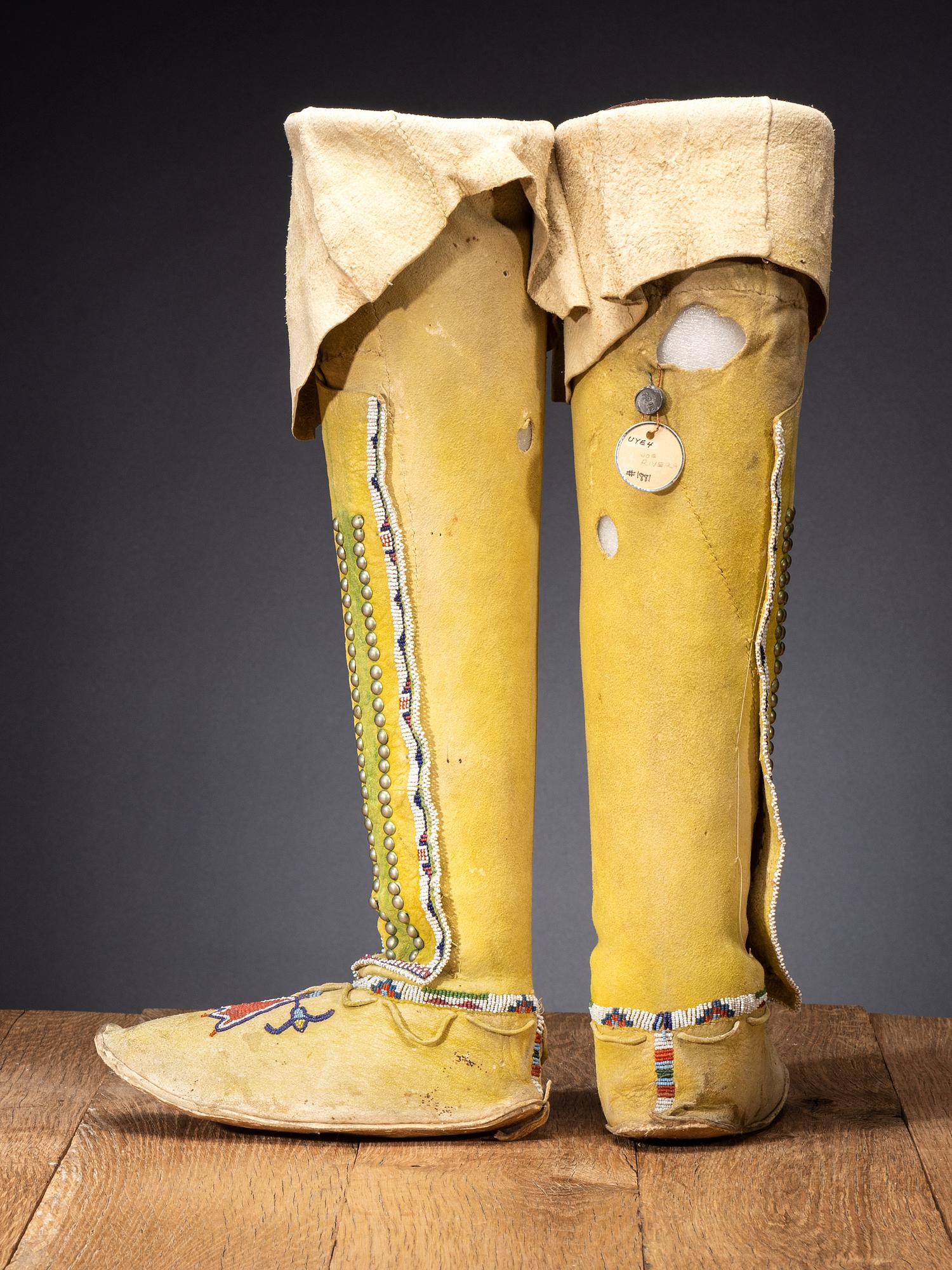 Kiowa Beaded Boot Moccasins, with Eagle Tail Design