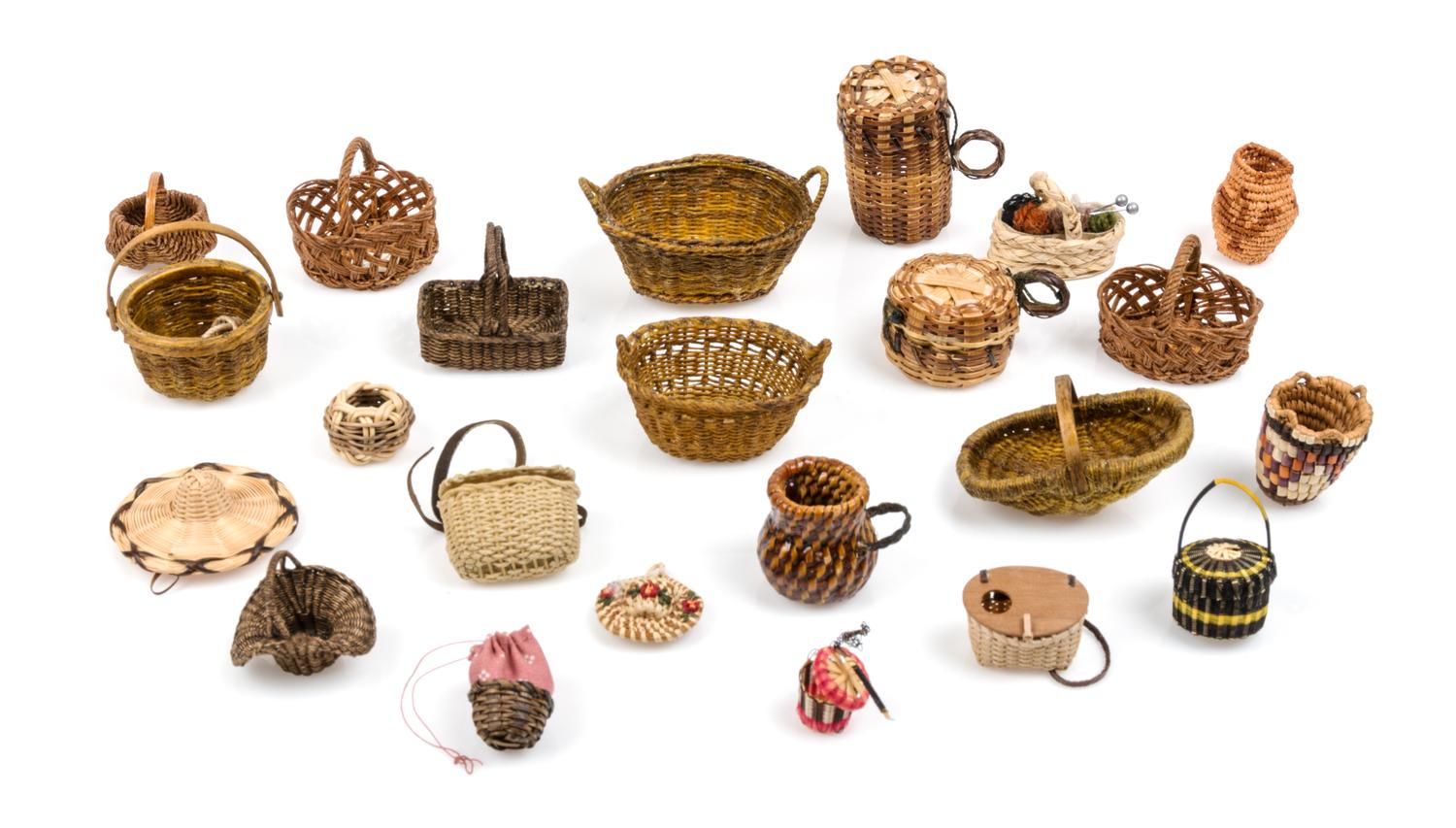 A Collection of Baskets Width of widest 2 1/2 inches.