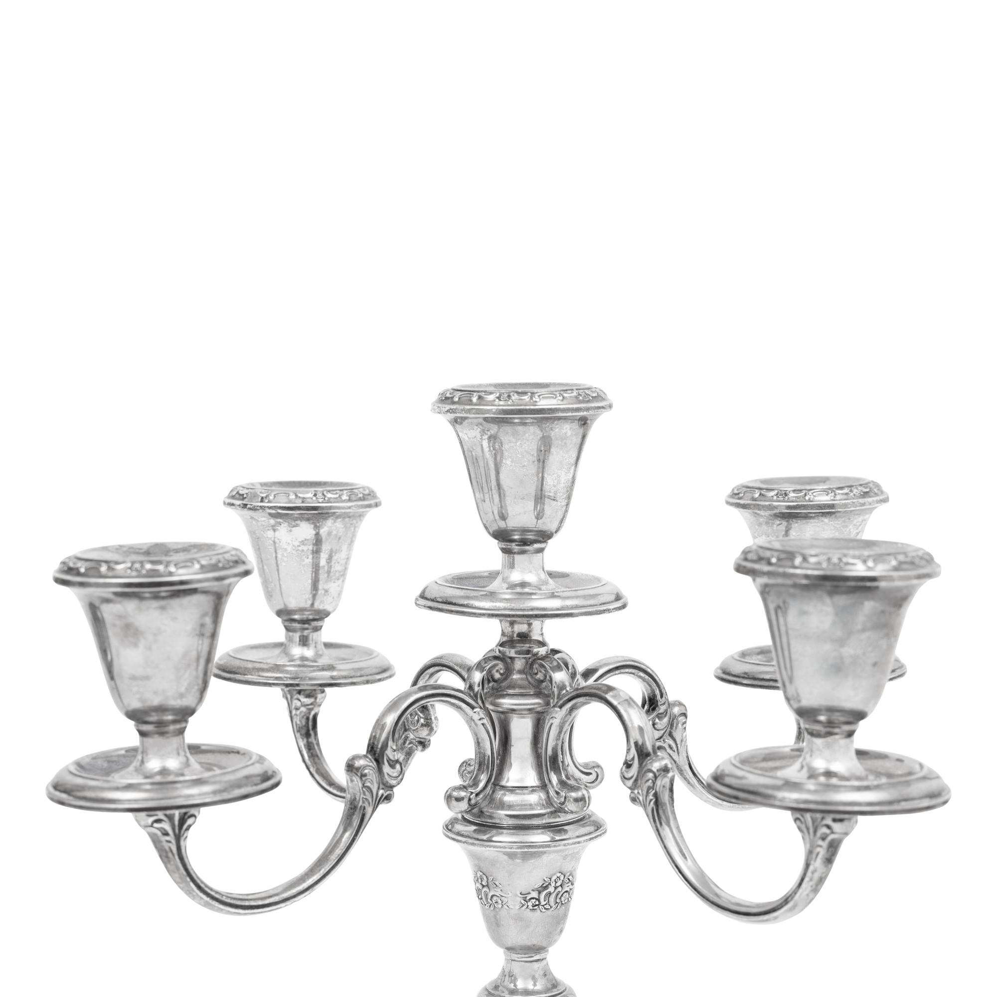 A Pair of American Silver Five-Light Candelabra