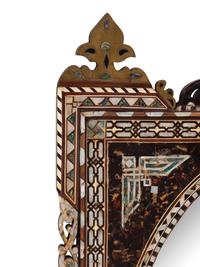 A Pair of Levantine Bronze Mounted Marquetry and Mother-of-Pearl Mirrors
