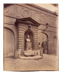 A pair of photographs depicting fountains ( Fontaine Minerve, Institut , 1899; Fontaine du Marché Saint-Honoré , 1903)