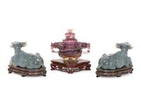 A Trio of Chinese Carved Hardstone Figures on Stands