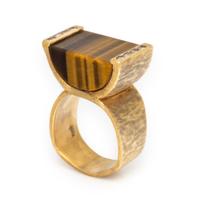 Tiger's Eye, Diamond, and Yellow Gold Ring